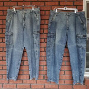 Vintage Wrangler Denim Cargo Jeans Lot of 2 Mens 42 (Fits 40 & 41 x 28.5) Faded